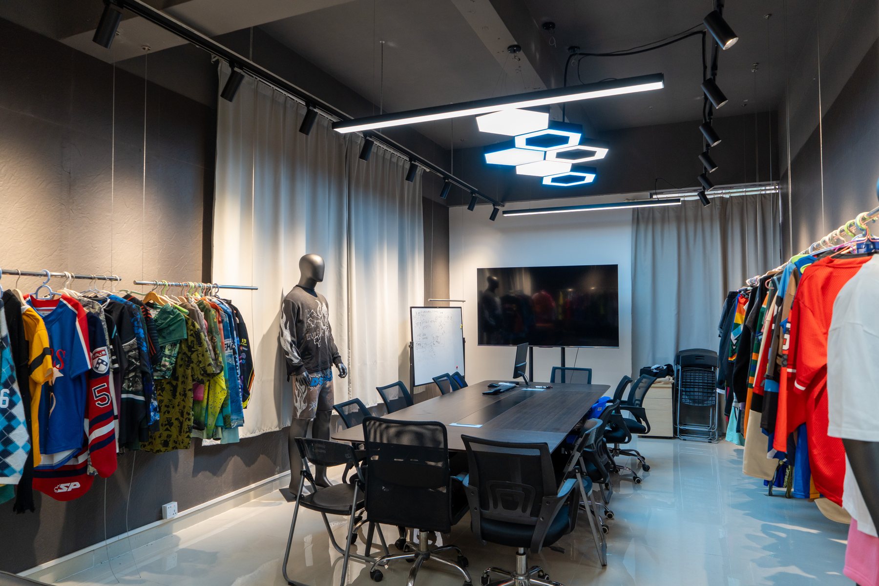 Eking Sports showroom with custom sportswear and teamwear samples